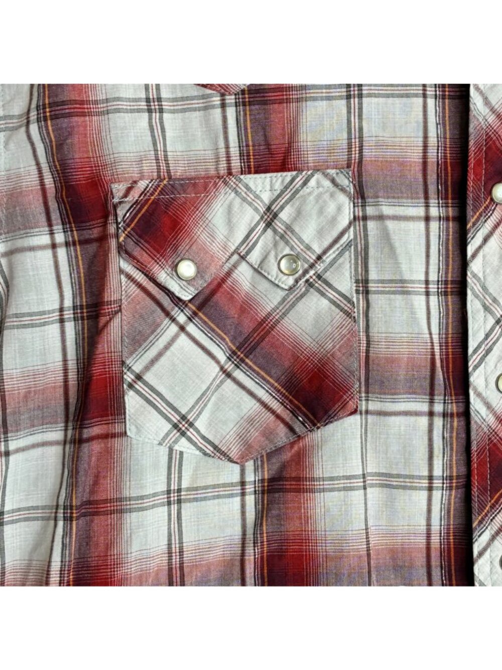 Wrangler Mens 2XL Western Plaid Snap Shirt Red Gray Cotton Blend Long Sleeve - Picture 4 of 7